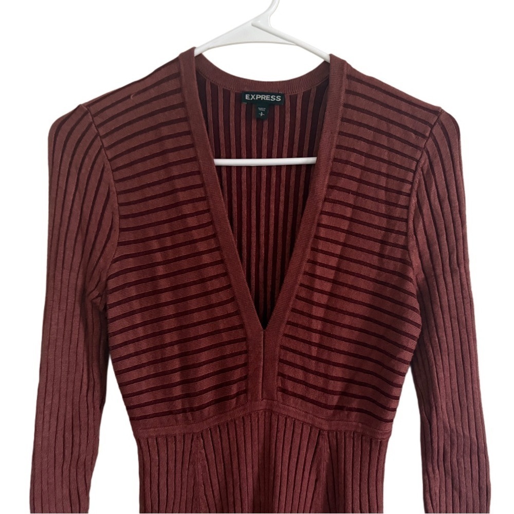 Express Ribbed Long Sleeve Babydoll Burgundy Sweater Dress Small